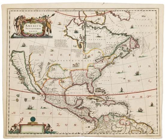 Appraisal: HONDIUS Henricus America Septentrionalis Amsterdam - Double-page engraved map hand-colored