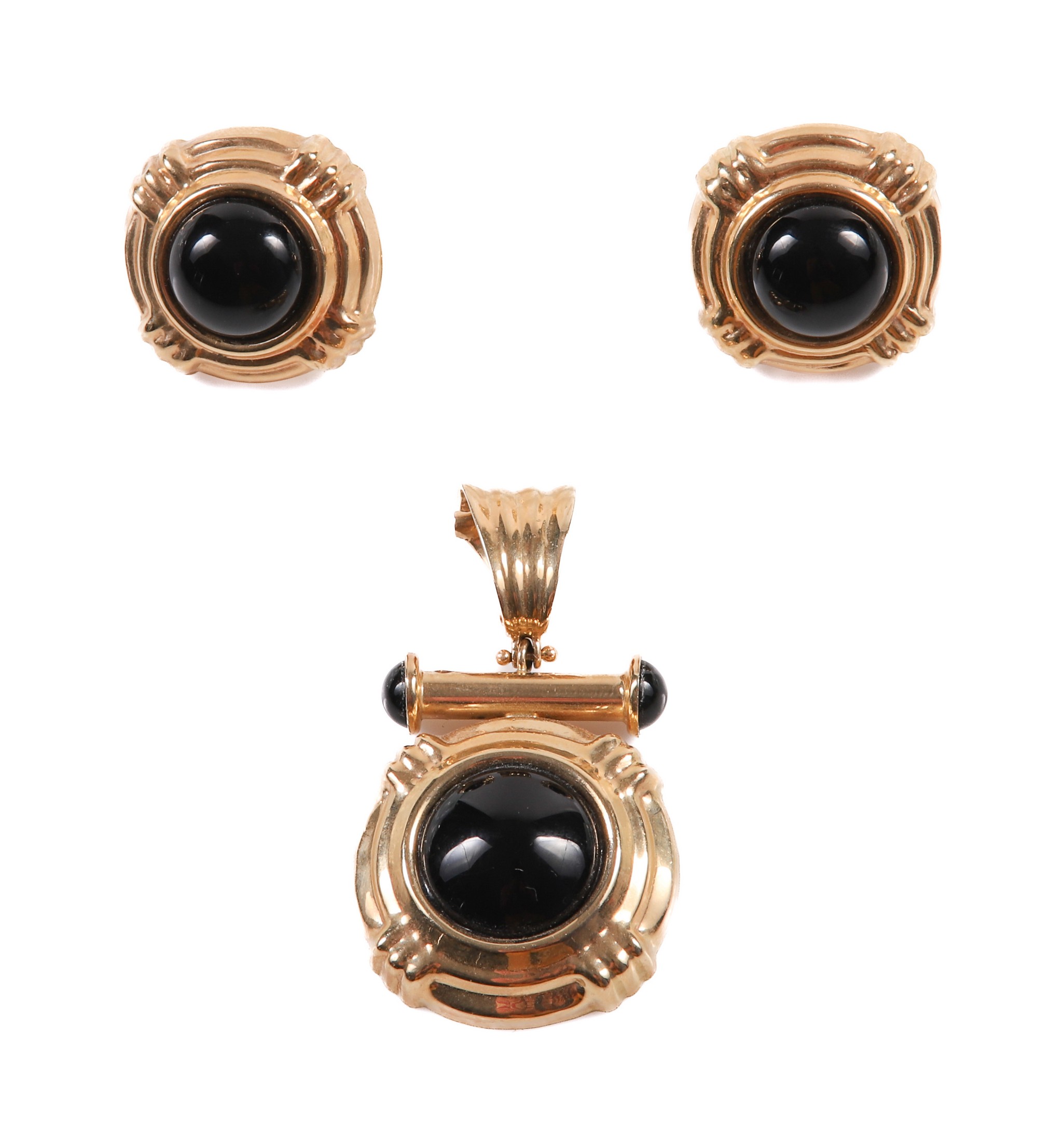 Appraisal: K earrings and pendant to include stepped hollow earrings and