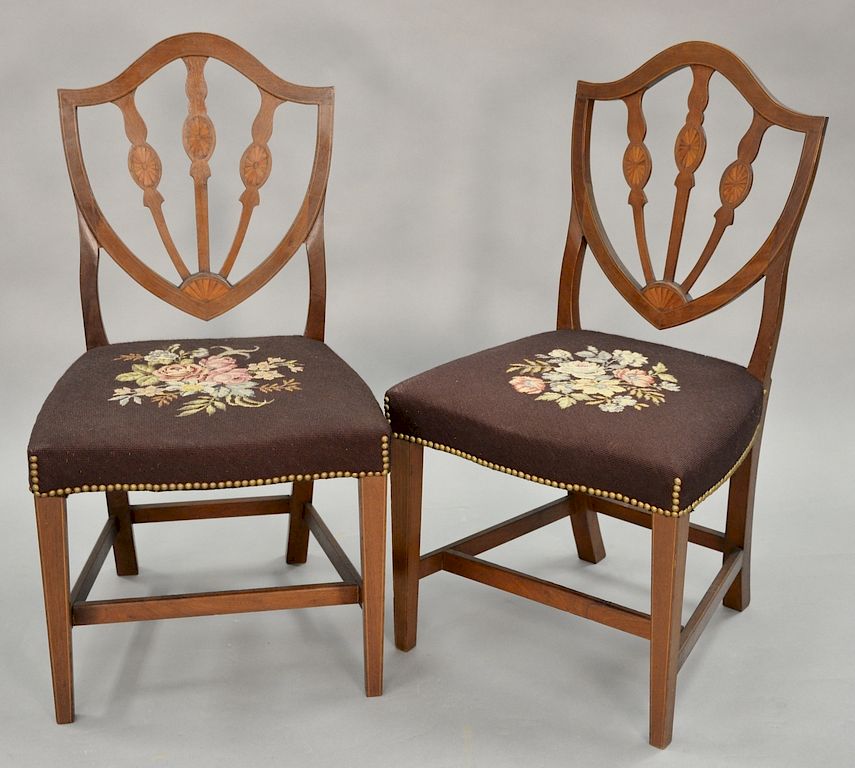 Appraisal: Pair of Federal style side chairs with needlepoint seats Pair