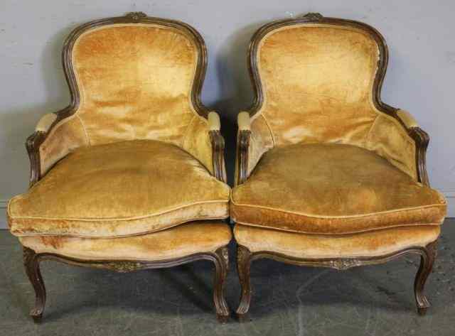 Appraisal: Pair of Louis XV Downfilled Chairs From a Manhattan NY