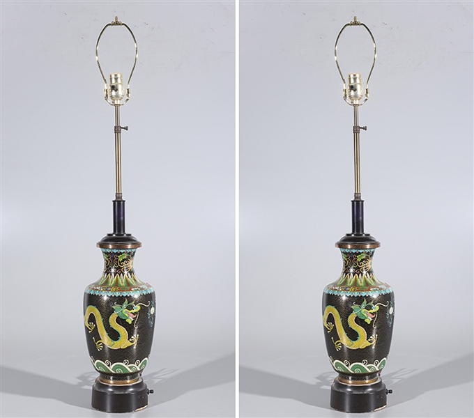 Appraisal: Pair of Chinese cloisonne vases mounted as lamps with dragons