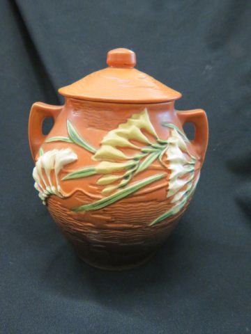 Appraisal: Roseville Pottery Freesia Cookie Jar brown - covered base has