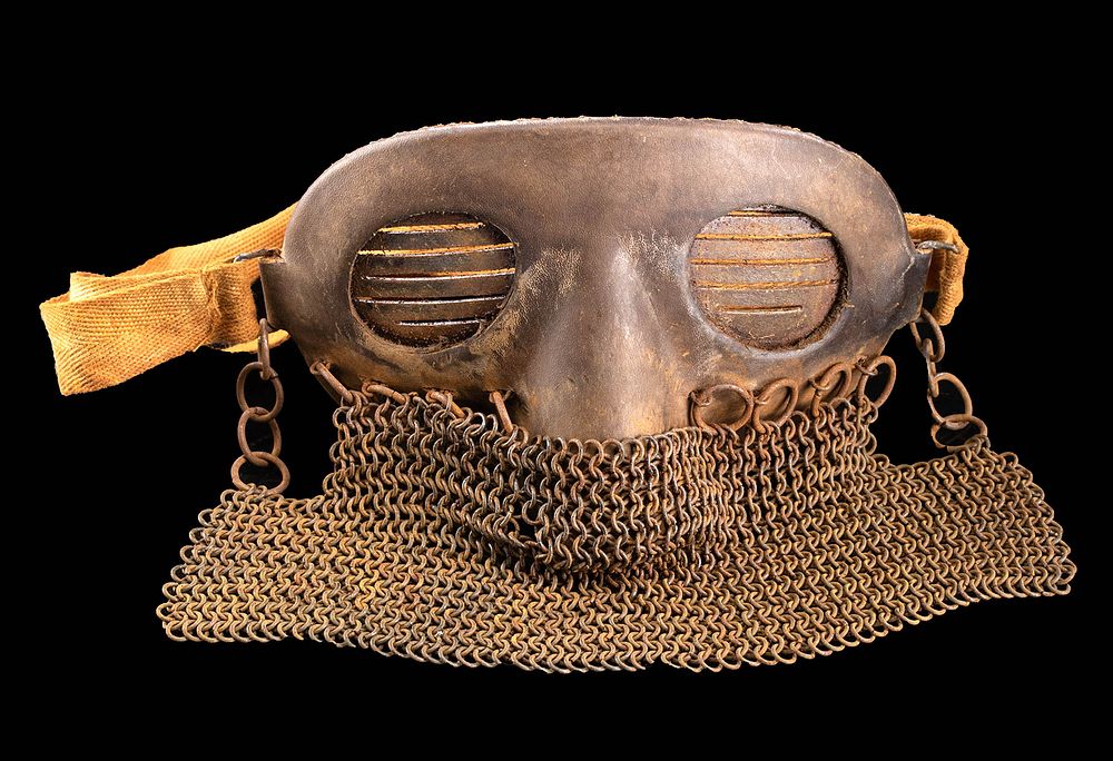 Appraisal: Western European WWI Leather Iron Splatter Mask Western Europe probably