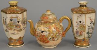 Appraisal: Three Satsuma pieces including a pair of small vases signed