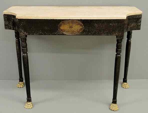 Appraisal: French console table with black and gilt paint decoration marble