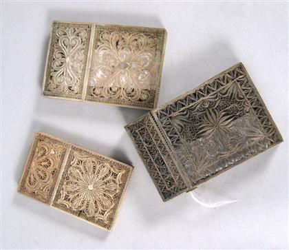 Appraisal: Three silver filigree card cases th century Each rectangular case