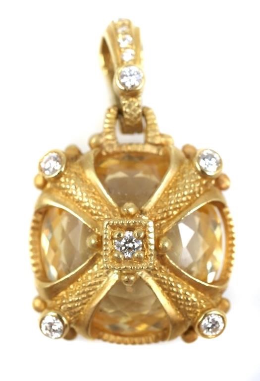 Appraisal: K GOLD DIAMOND CITRINE ROUND PENDANTAn unusual pendant made of