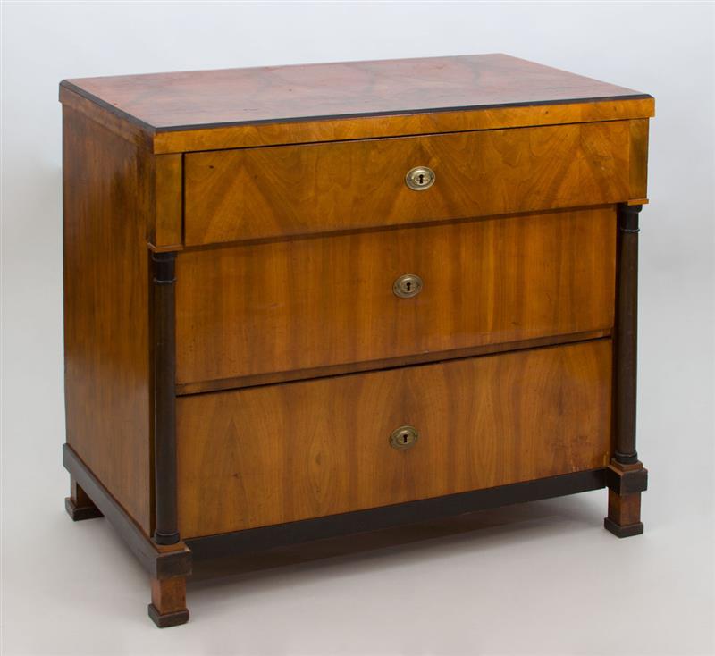 Appraisal: Biedermeier Walnut and Ebonized Commode The top drawer fitted with