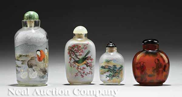 Appraisal: A Group of Four Chinese Inside Painted Snuff Bottles the