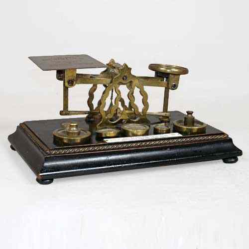 Appraisal: An English Brass Postal Scale and Weights Set S Mordan