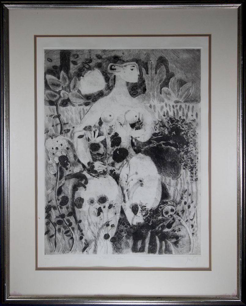 Appraisal: th C Abstract Figural Etching Signed th C Abstract Figural