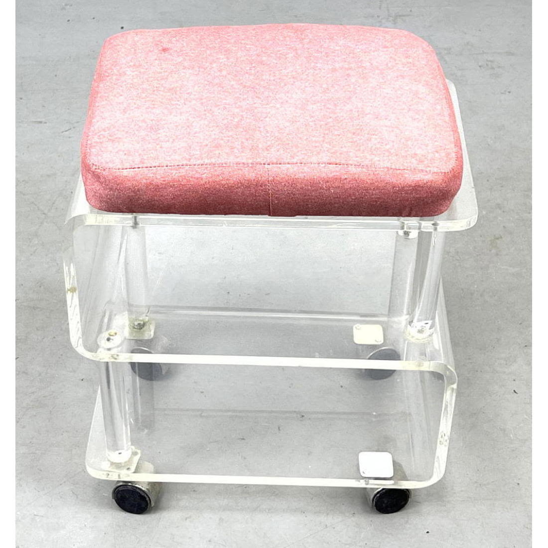 Appraisal: Lucite Rolling Vanity Bench Stool Upholstered Seat Dimensions H inches