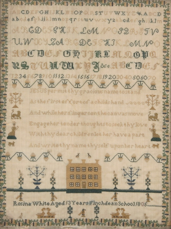 Appraisal: ENGLISH SCHOOLGIRL NEEDLEWORK ALPHABET SAMPLER Worked by Rosina White Aged