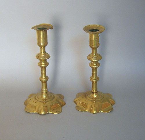 Appraisal: Pair of Queen Anne brass candlesticks ca h