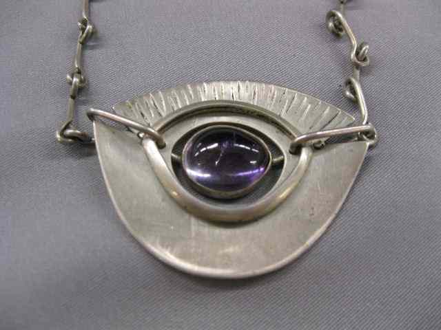 Appraisal: Amethyst Sterling Necklaceby Winfred Clark Shaw eye style '' 's