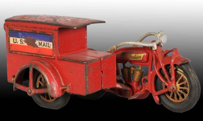 Appraisal: Cast Iron Indian Motorcycle Toy with US Mail Cart Description