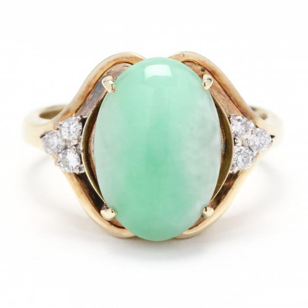 Appraisal: Gold Jade and Diamond Ring The Art Nouveau style ring