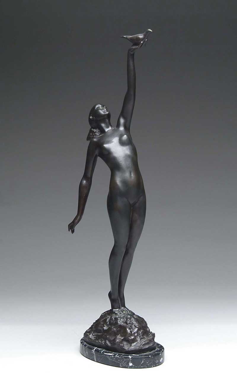 Appraisal: PIERRE LA FAGUAYS French - NUDE WITH OUTSTRETCHED BIRD Well