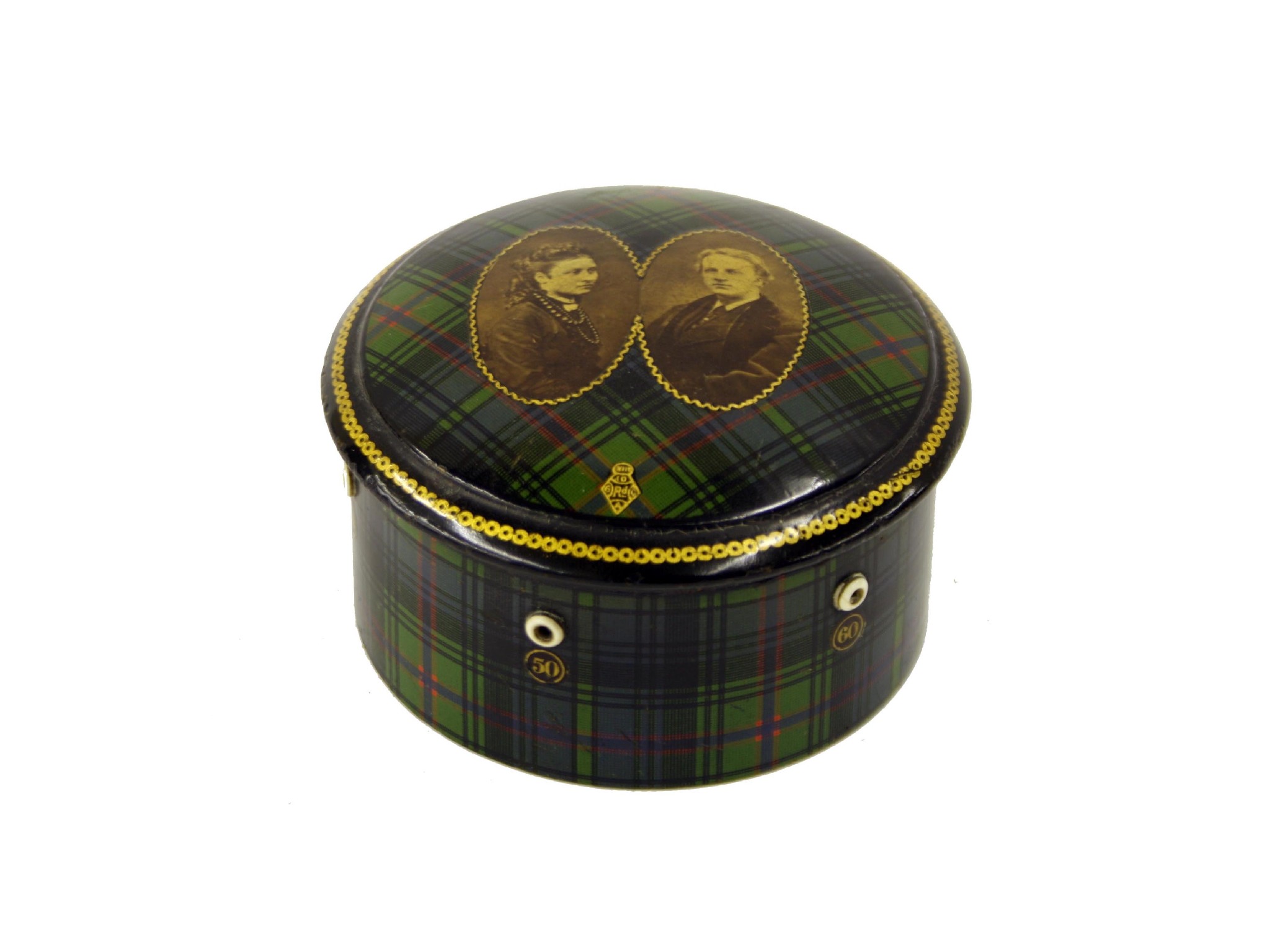 Appraisal: Tartan ware - Louise pattern Clark Co circular thread box