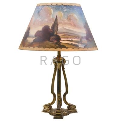 Appraisal: PAIRPOINT Table lamp its conical open-top shade reverse-painted with a