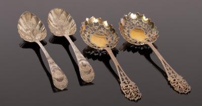 Appraisal: Two George III silver dessert spoons London and embossed at