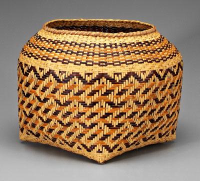 Appraisal: Cherokee river cane basket large square-to-round design with diagonal bands