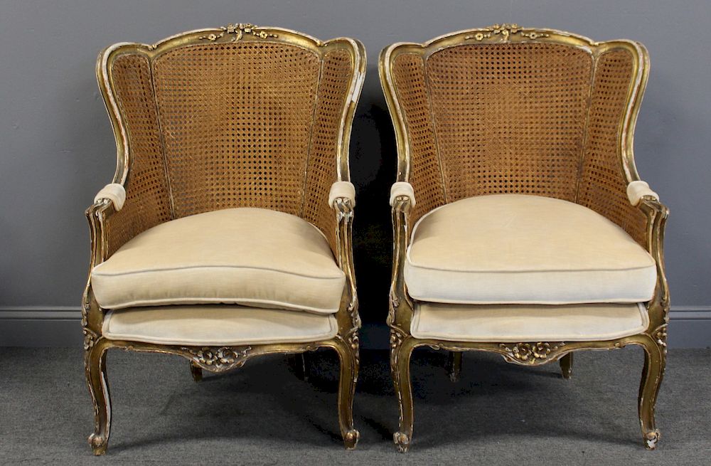 Appraisal: Pair of Louis XV Style Paint Decorated and Carved Cane