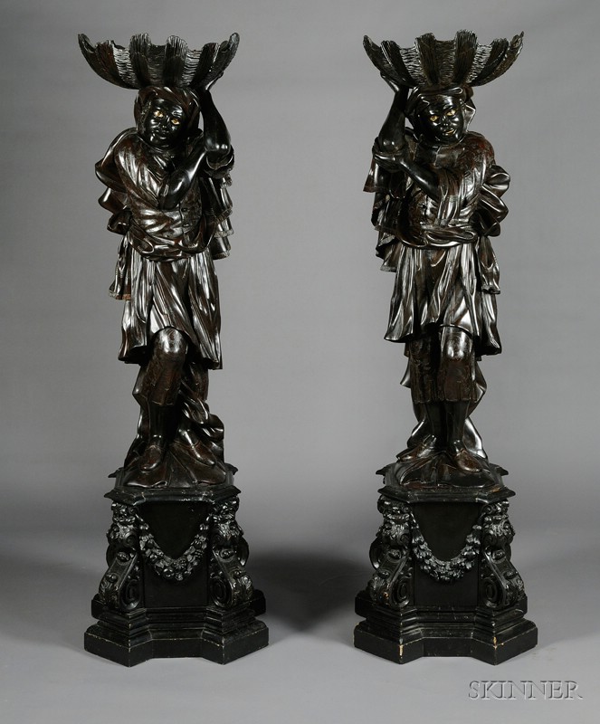 Appraisal: Pair of Venetian Baroque Revival Ebonized Blackamoor Hall Figures each