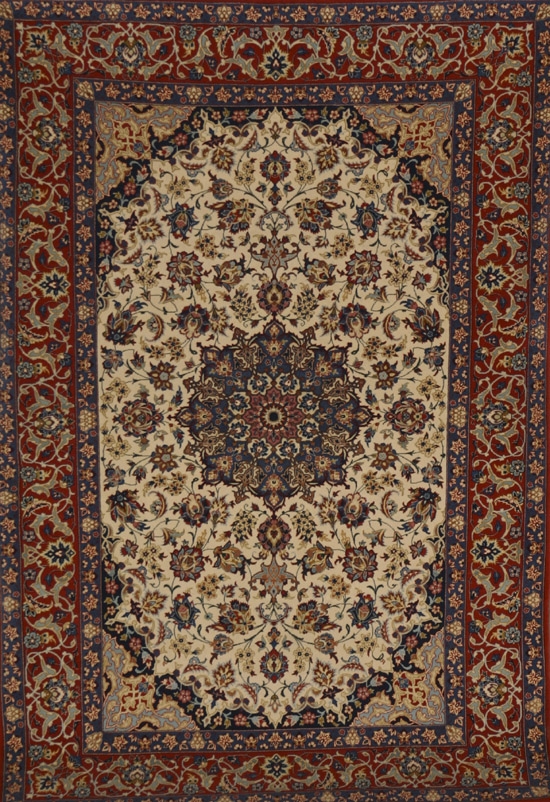 Appraisal: Isphahan Rug Post Beige ground with palmette and trellising vine