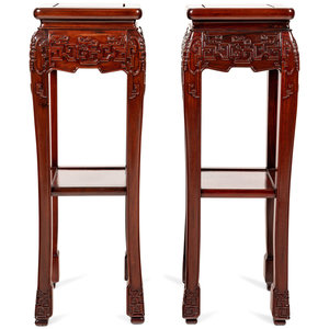 Appraisal: A Pair of Chinese Carved Hardwood Pedestals th Century Height