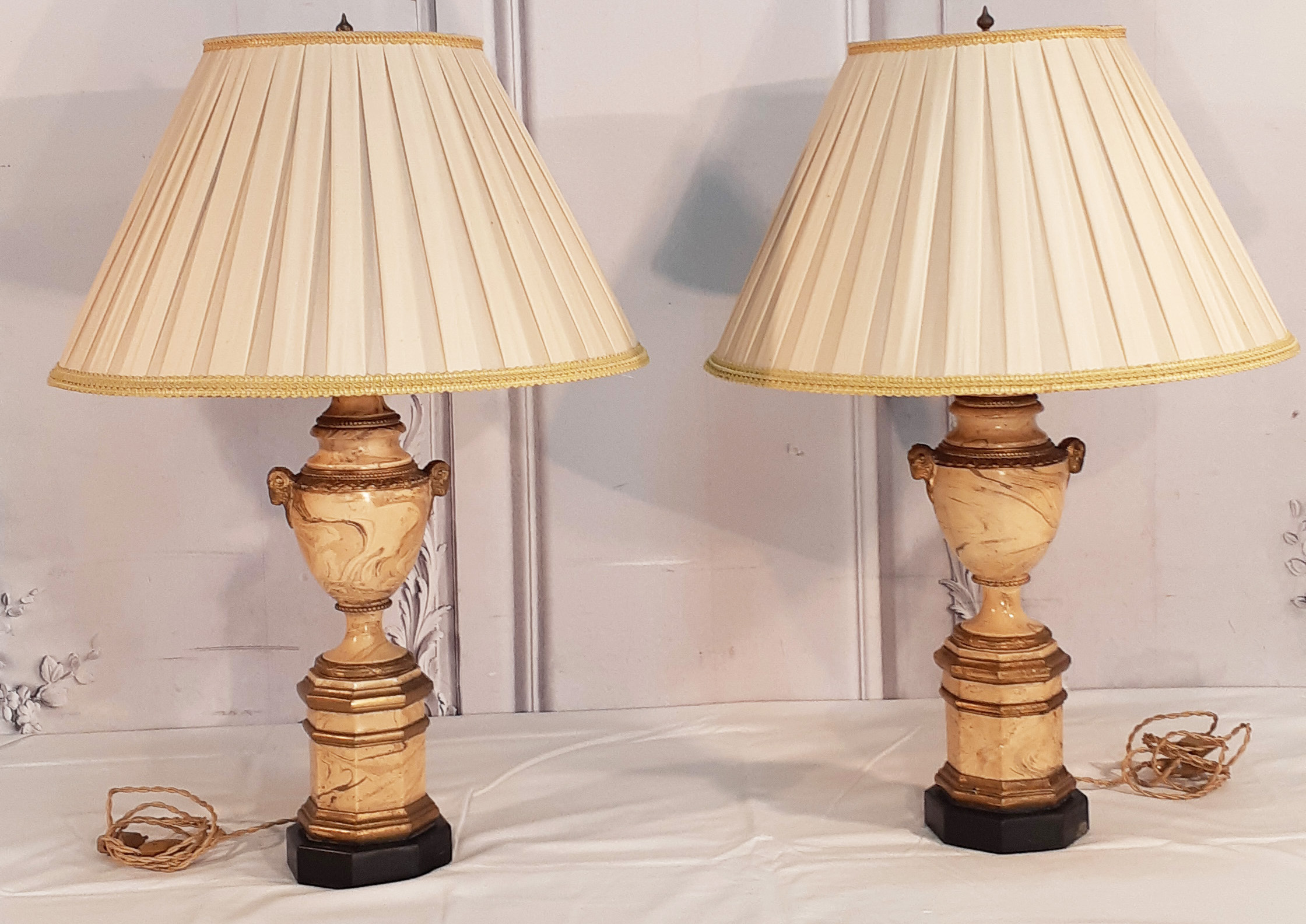 Appraisal: PR OF FAUX MARBLE CAPPED URN LAMPS H Pr of