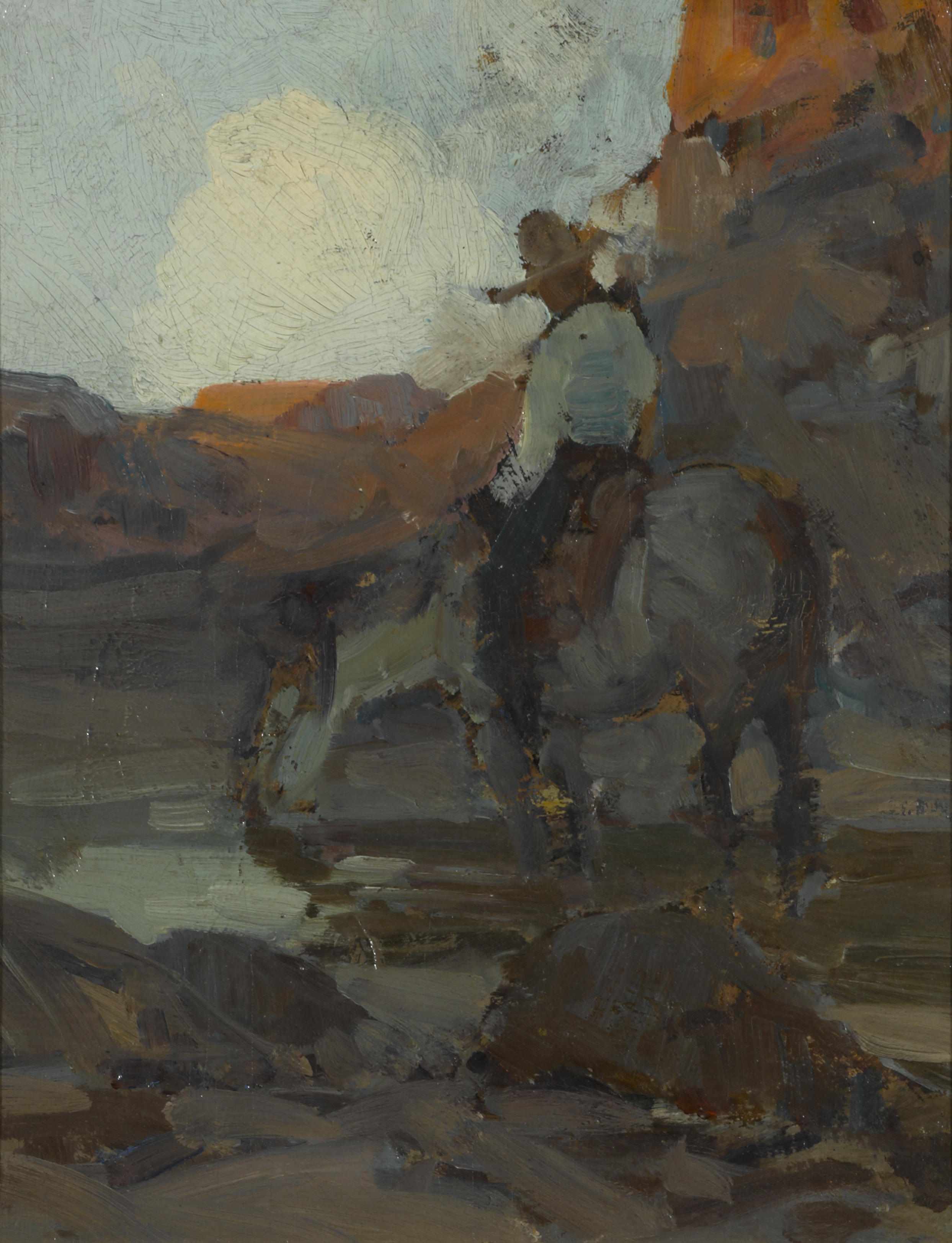 Appraisal: Frank Tenney Johnson American - Mounted horse at a watering