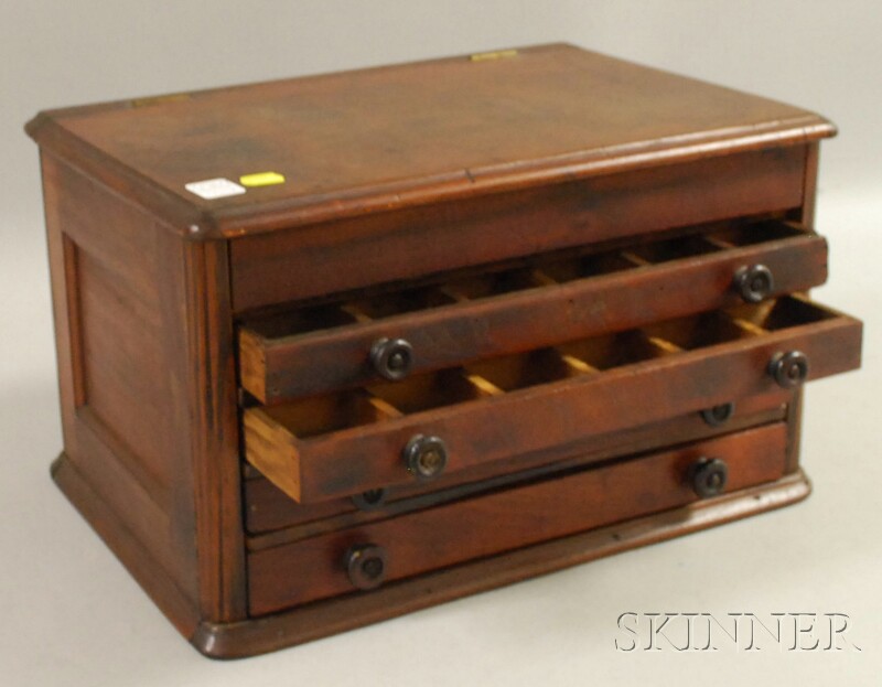 Appraisal: Victorian Walnut Lift-top Four-drawer Collector's Chest with slotted drawers ht