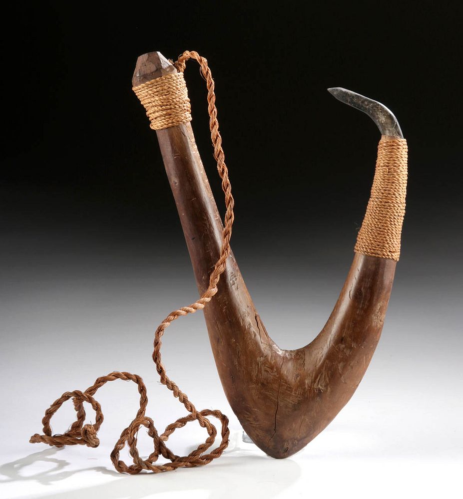 Appraisal: th C Tahitian Wood Nacre Sennet Shark Hook Originally Listed