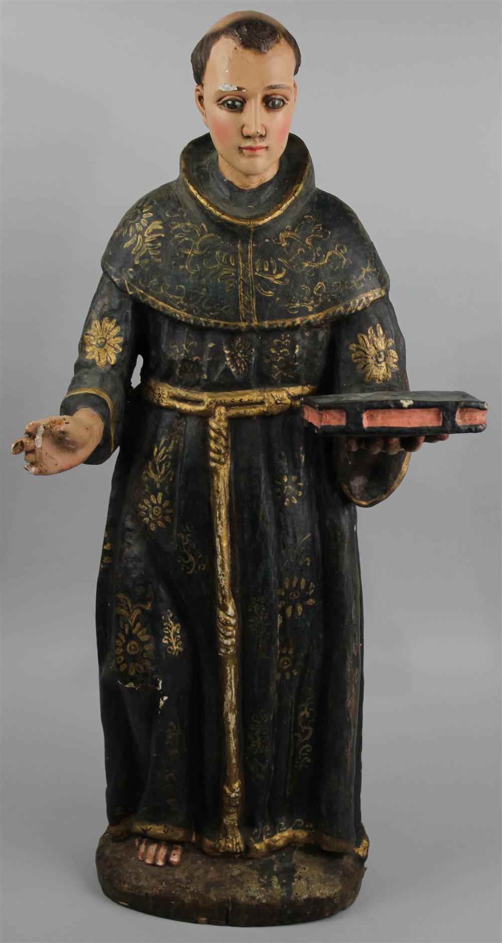 Appraisal: SPANISH COLONIAL POLYCHROME WOOD FIGURE OF A MALE SAINT PROBABLY