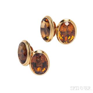 Appraisal: kt Gold and Citrine Cuff Links France designed with four