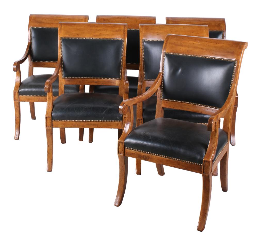 Appraisal: SET OF EIGHT STAINED WOOD LEATHER ARMCHAIRScontemporary unsigned Condition overall