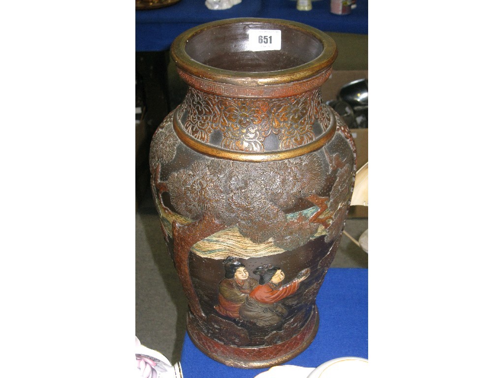 Appraisal: Large oriental pottery vase with relief decoration