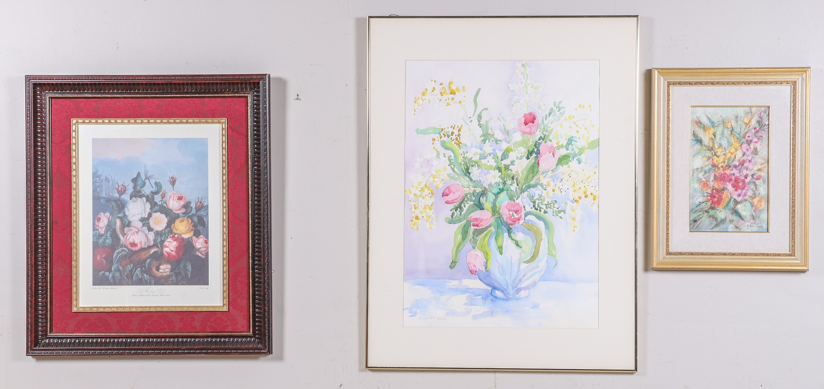 Appraisal: Framed Artworks Spring Bouquet watercolor on paper signed Margaret M