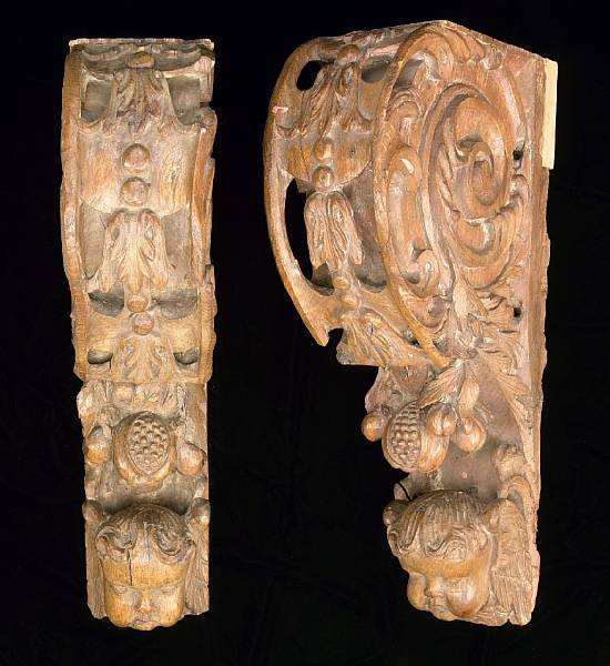 Appraisal: A pair of Continental carved elm corbels th century Headed