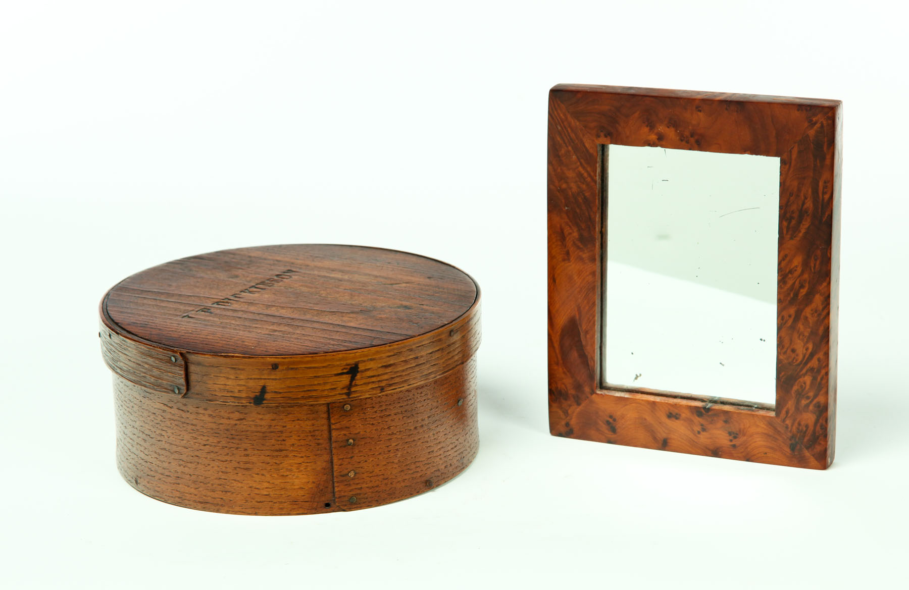 Appraisal: MIRROR AND PANTRY BOX American late th- th century Round