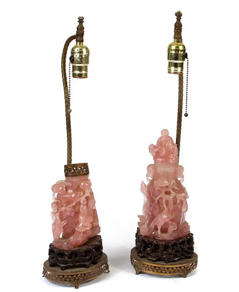 Appraisal: A pair of Chinese quartz vases mounted as lamps height