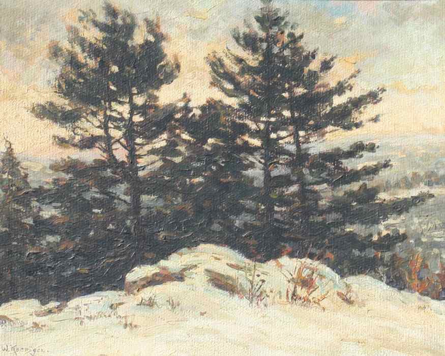 Appraisal: KOENIGER Walter American - Snowy Pines Winter Landscape Oil Board