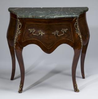 Appraisal: Louis XV style petite mahogany marble top commode Louis XV