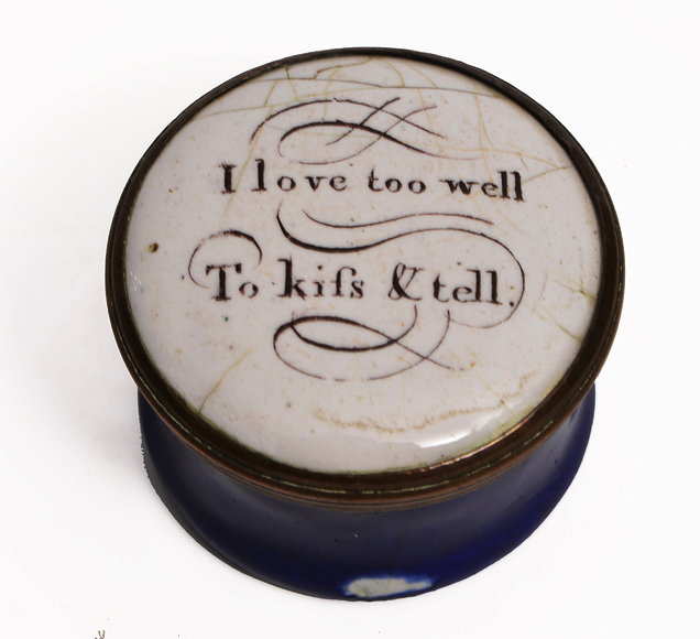 Appraisal: A GEORGE III CIRCULAR ENAMEL PATCH BOX with lid inscribed