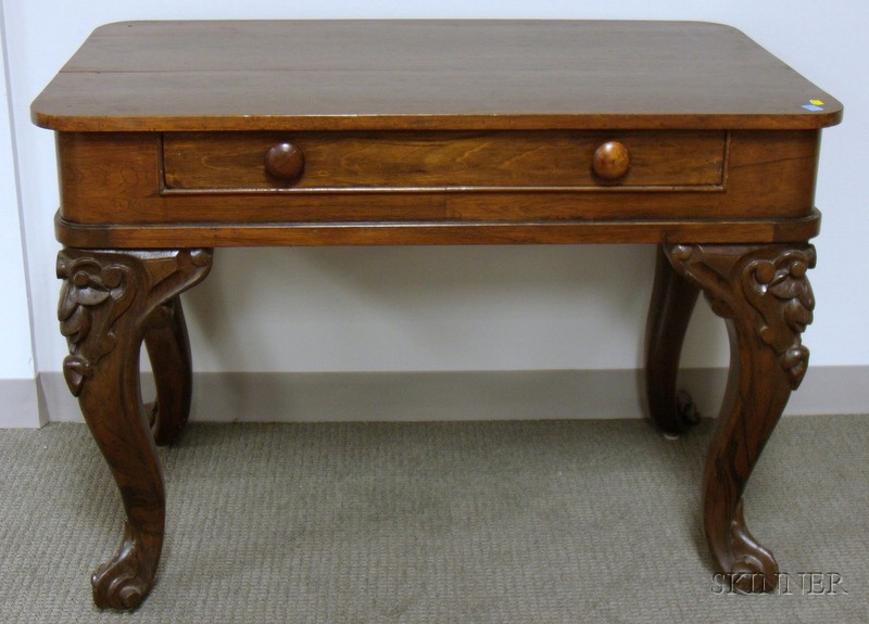 Appraisal: Victorian Rococo Revival Carved Rosewood and Rosewood Veneer Spinet Table