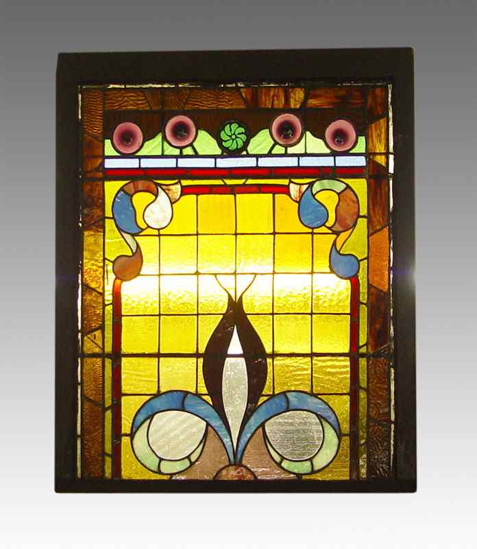 Appraisal: VINTAGE STAINED GLASS WINDOW A multitude of colors incl amber