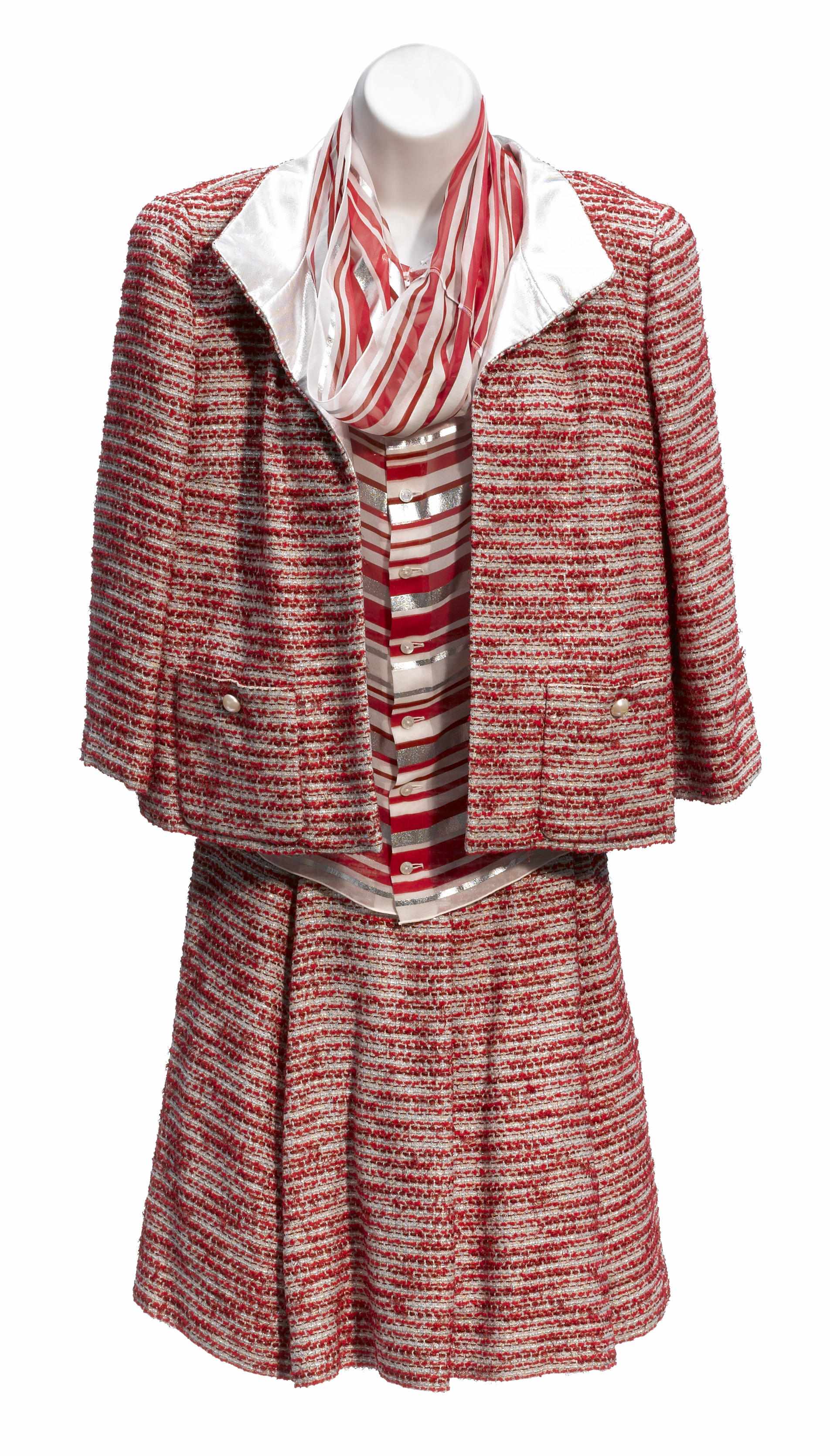 Appraisal: A Chanel red and white silk jacket a striped shell