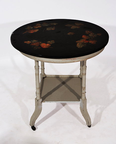 Appraisal: A VICTORIAN CIRCULAR SLATE TOPPED CENTRE TABLE with painted vine