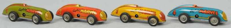 Appraisal: Set of Tin Litho Captain Marvel Race Car Toys American